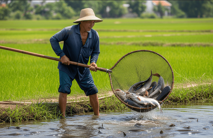 Proses panen dan sortir lele segar